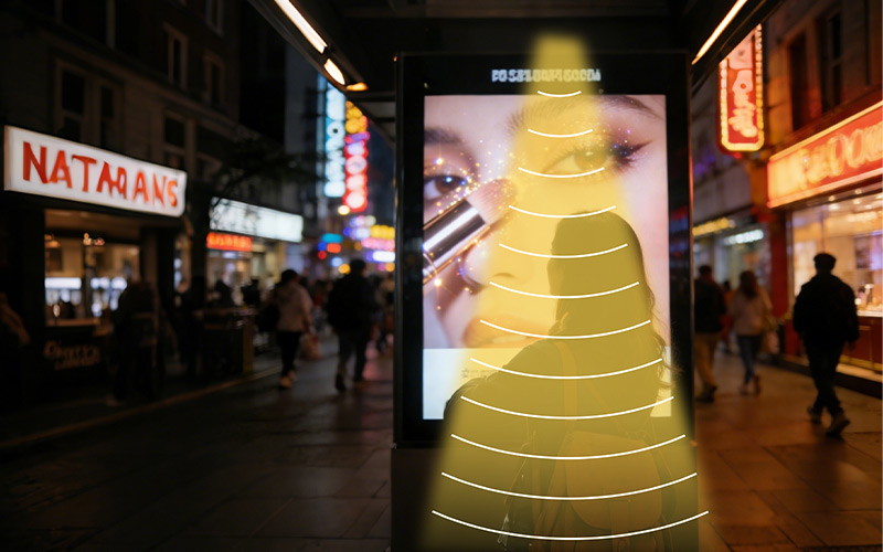 户外美妆广告牌集成定向扬声器,定向发声示意图