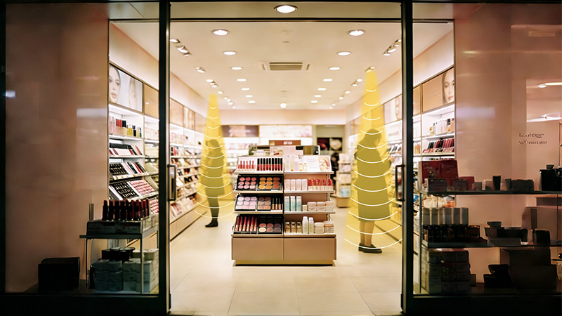 美妆店安装定向扬声器,定向发声示意图