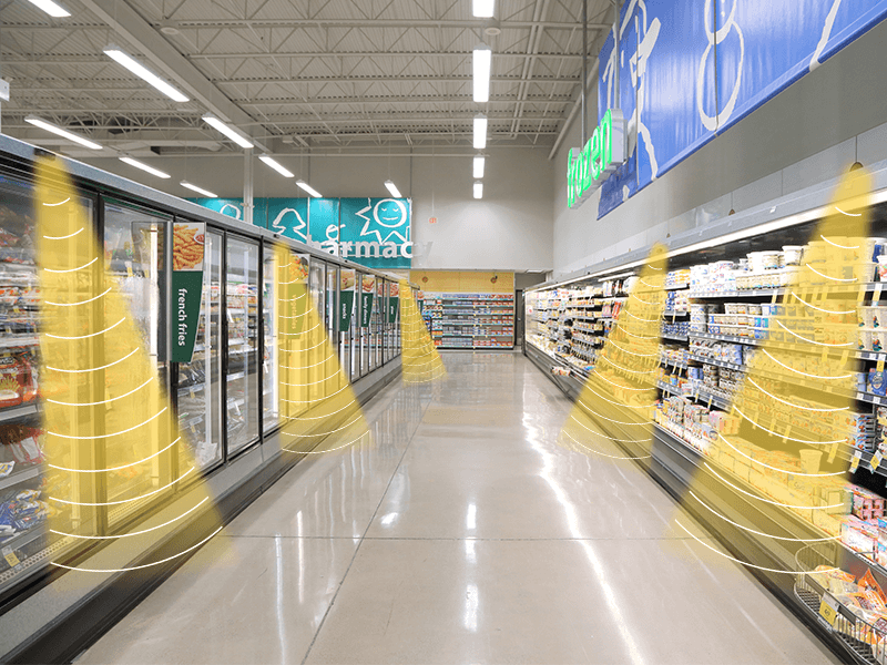 零售店安装定向扬声器,声音分区,互不干扰示意图