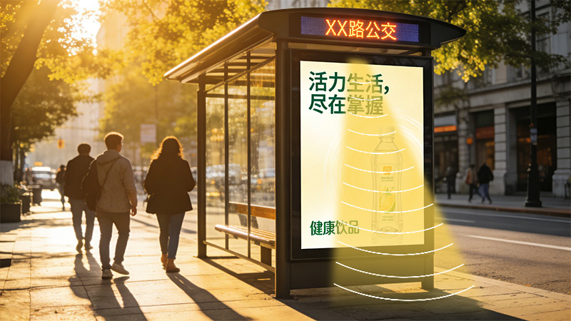 公交站台广告大屏集成定向扬声器，声场独立