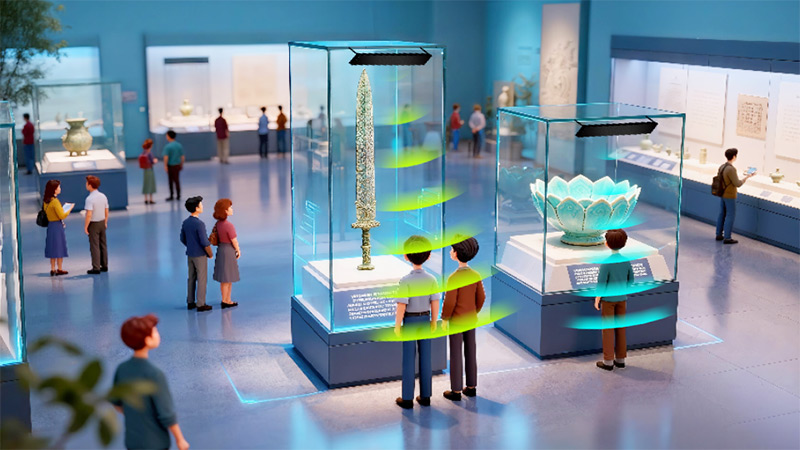 展览馆的清听声学定向发声技术示意图