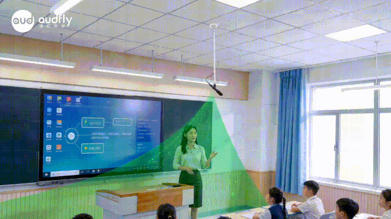 清听声学AI 无感扩声系统，收声、扩声的声场示意图