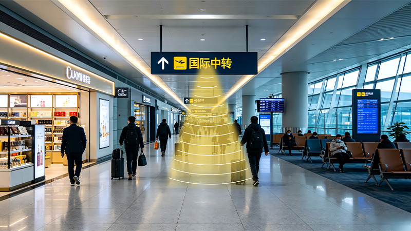 定向音箱在机场国际中转区的应用示意图